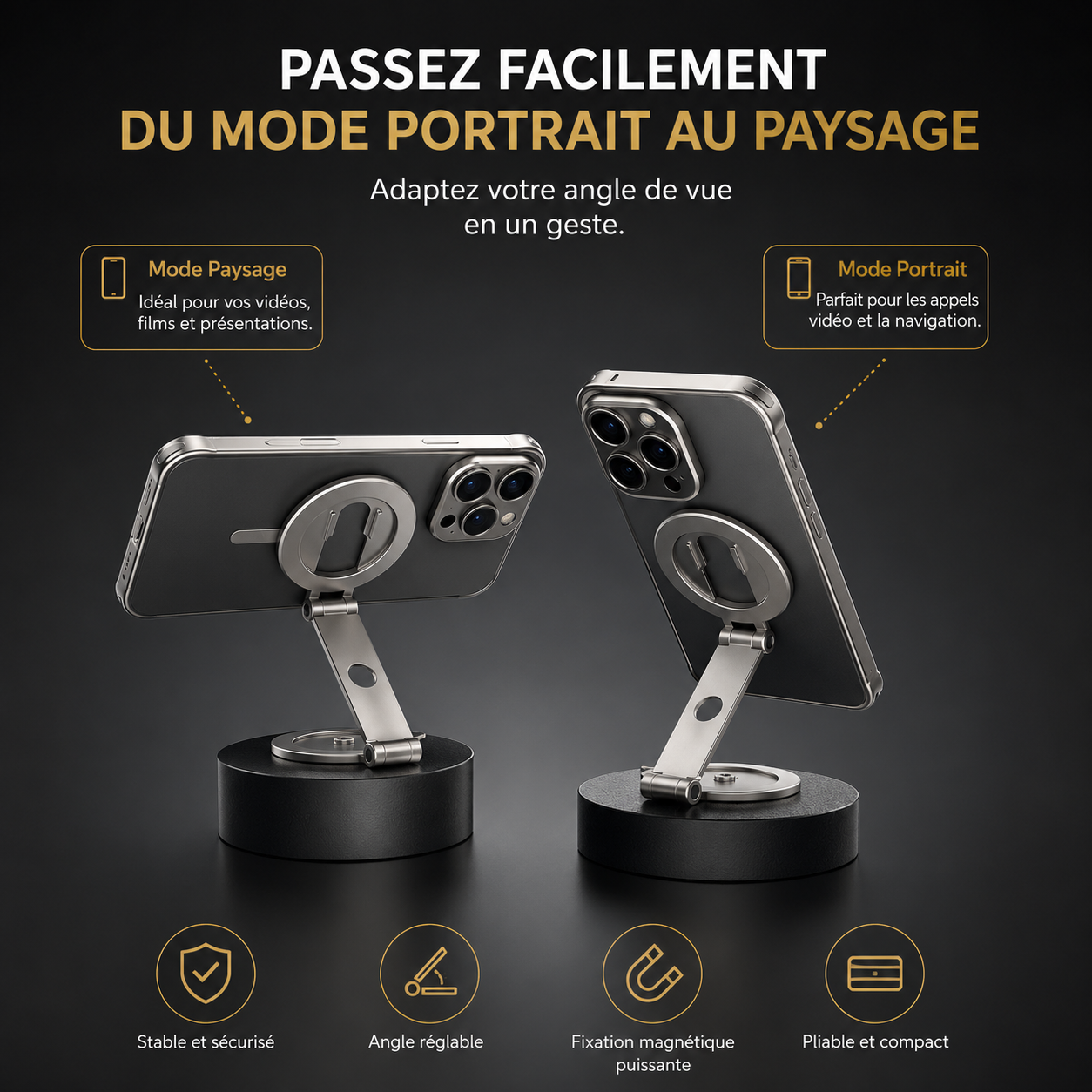 Support magnétique double pour smartphone, accessoire griffe froide pour photographie professionnelle