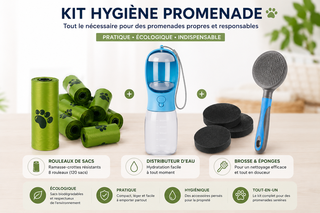 Bouteille d'eau portable multifonctionnelle 3 en 1 pour chat et chien, avec distributeur de nourriture et de déjections. Anti-fuites. Accessoires pour animaux de compagnie.