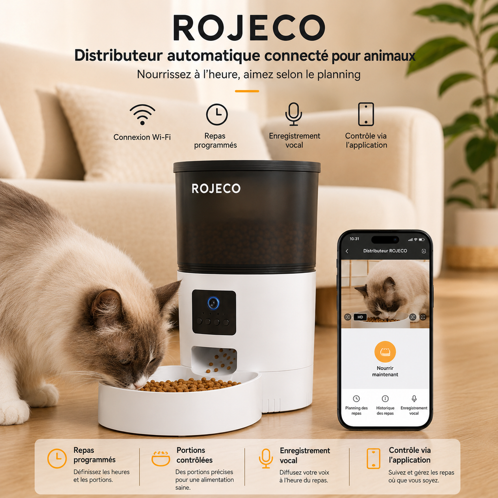 Distributeur automatique de croquettes avec caméra HD et contrôle intelligent
