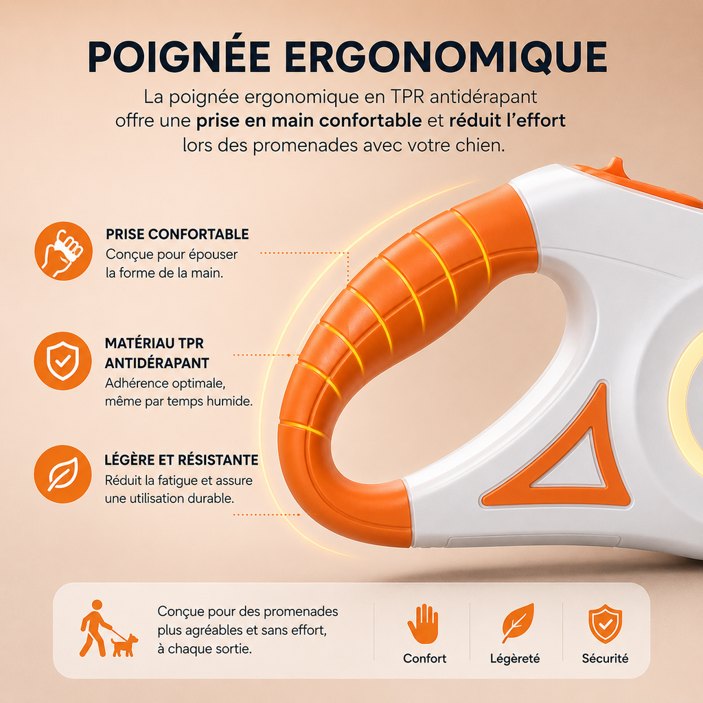 Laisse rétractable ROJECO 5 m pour chien – Promenade jour et nuit