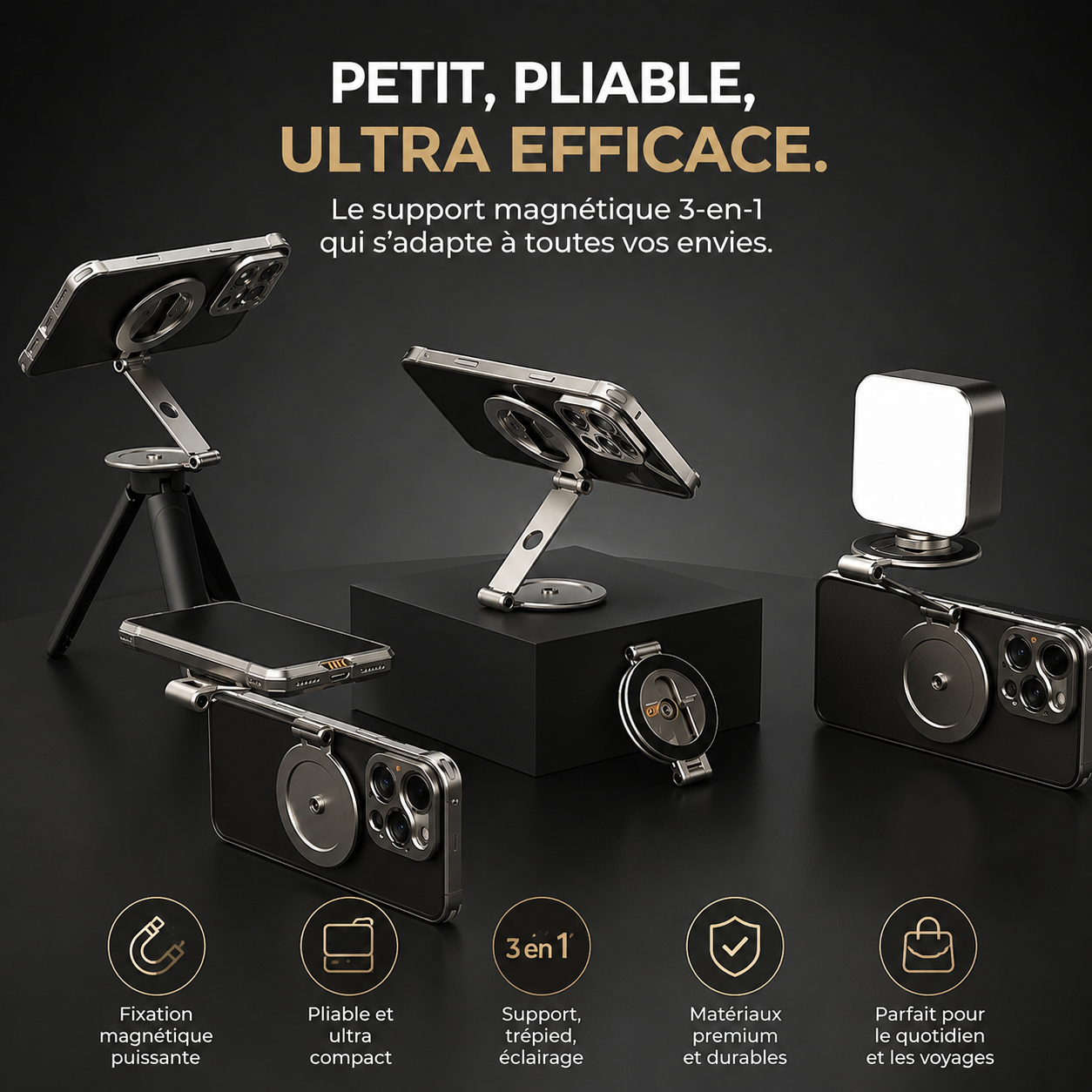 Support magnétique double pour smartphone, accessoire griffe froide pour photographie professionnelle