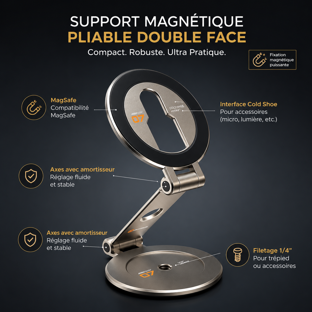 Support magnétique double pour smartphone, accessoire griffe froide pour photographie professionnelle