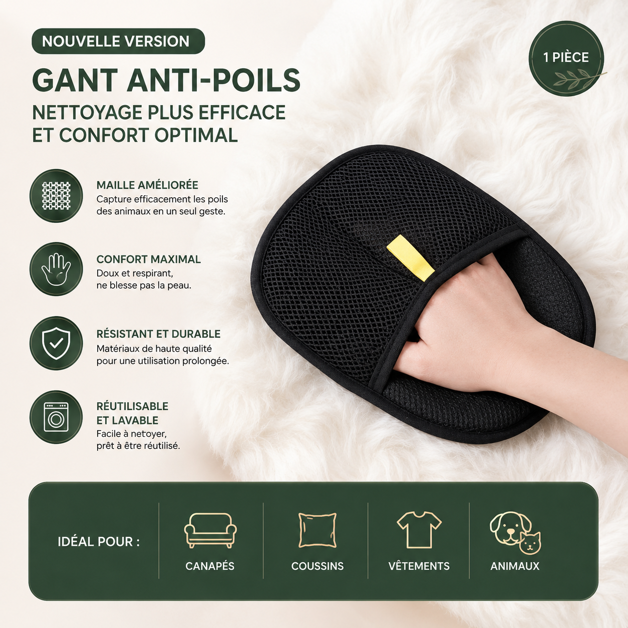 Gant démêlant pour poils d'animaux, brosse de démêlage pour chiens, chats et lapins à poils longs, courts et bouclés