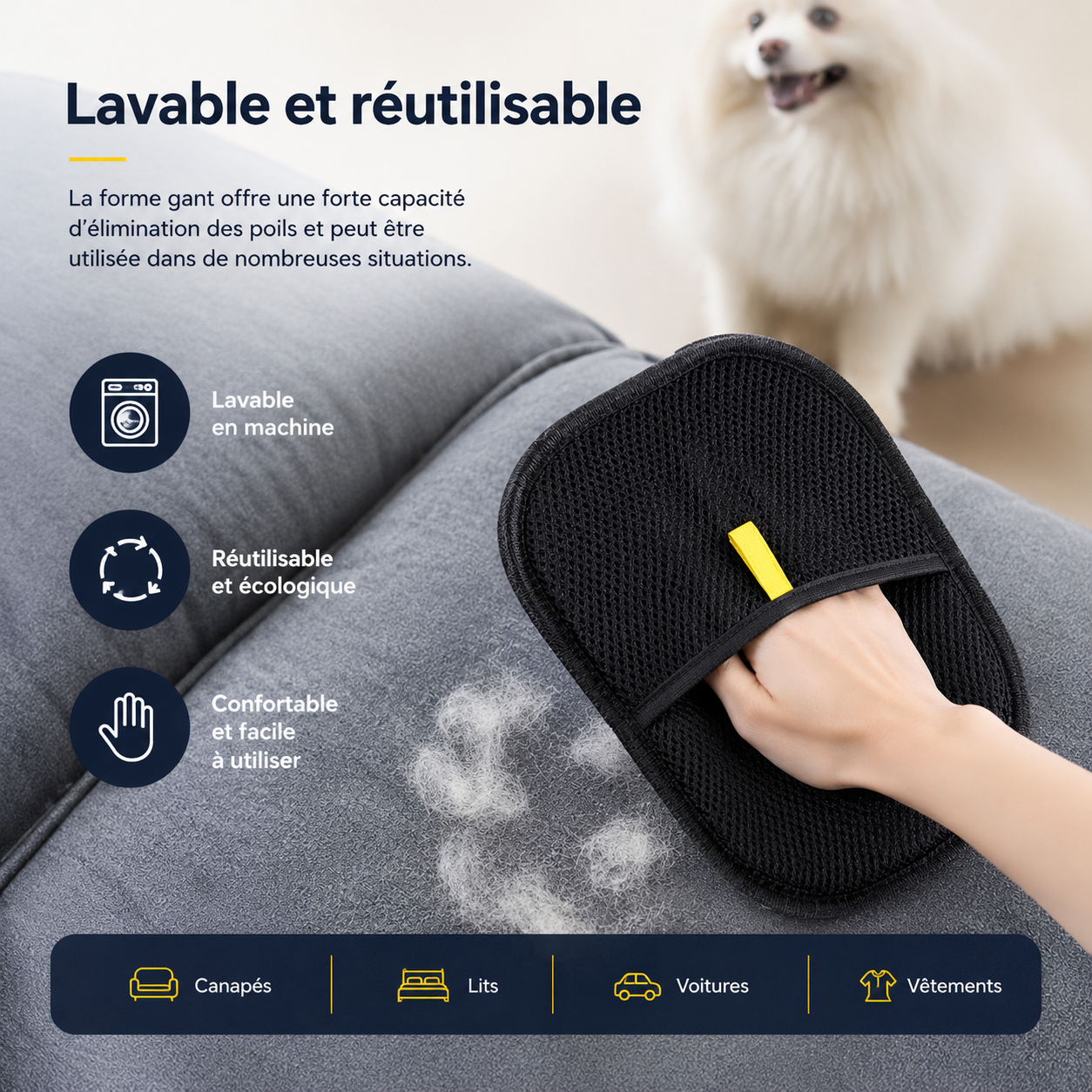 Gant démêlant pour poils d'animaux, brosse de démêlage pour chiens, chats et lapins à poils longs, courts et bouclés