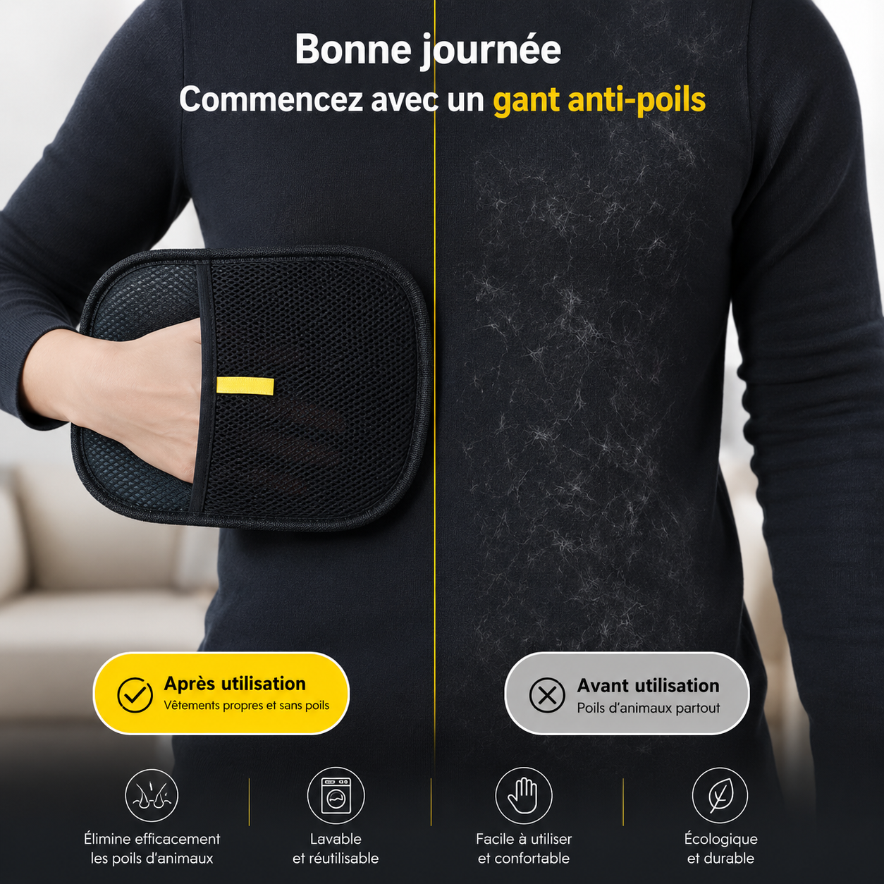 Gant démêlant pour poils d'animaux, brosse de démêlage pour chiens, chats et lapins à poils longs, courts et bouclés