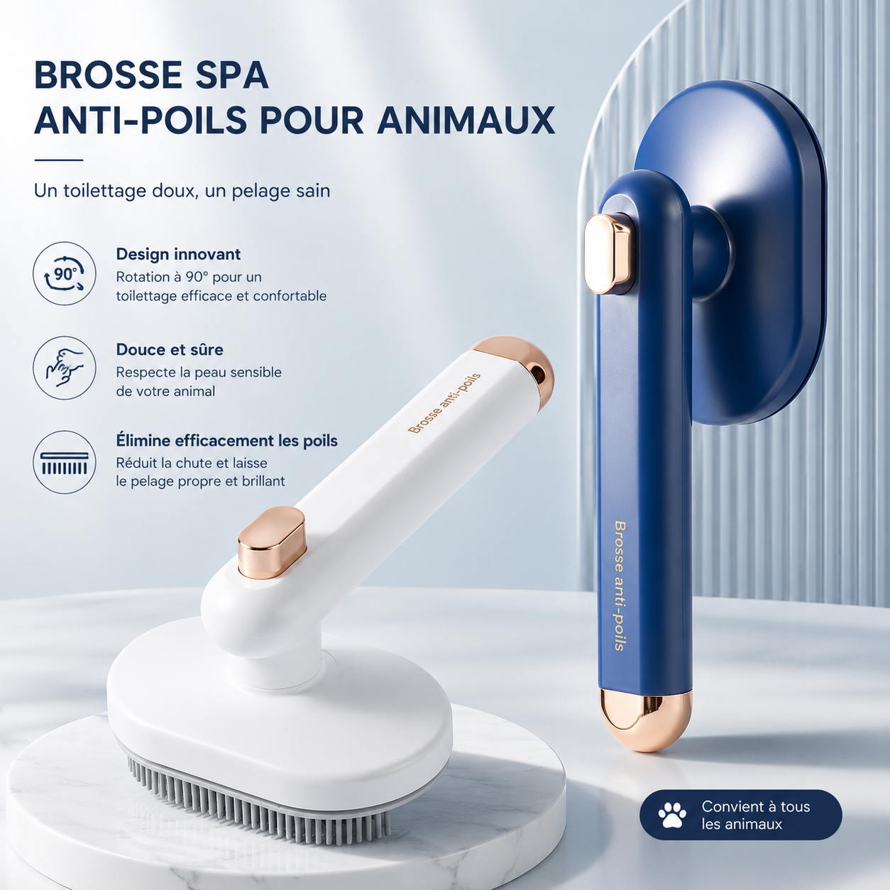 Peigne pour animaux (chat et chien) : brosse autonettoyante pour éliminer les poils morts, accessoires de toilettage et peigne pour animaux.