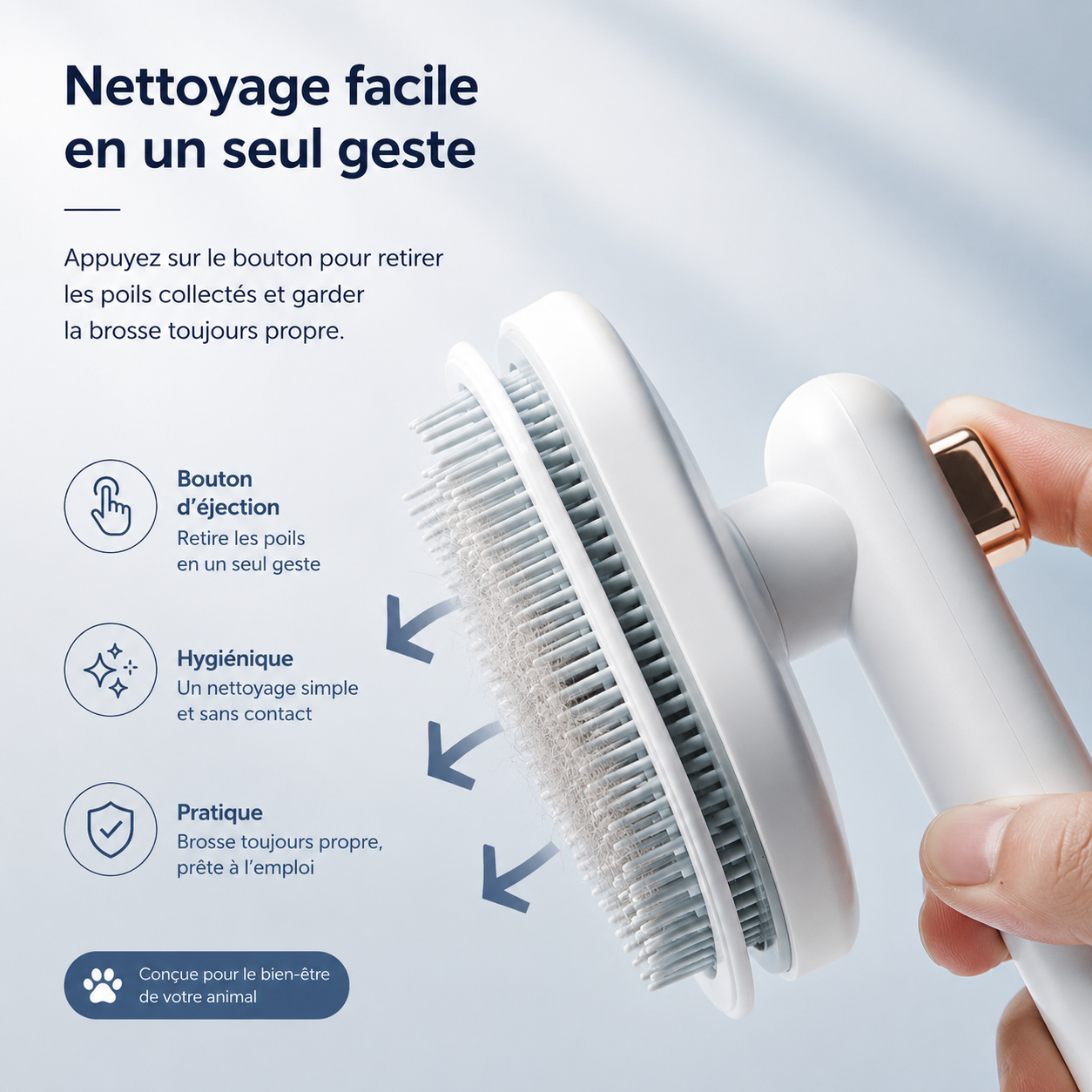 Peigne pour animaux (chat et chien) : brosse autonettoyante pour éliminer les poils morts, accessoires de toilettage et peigne pour animaux.