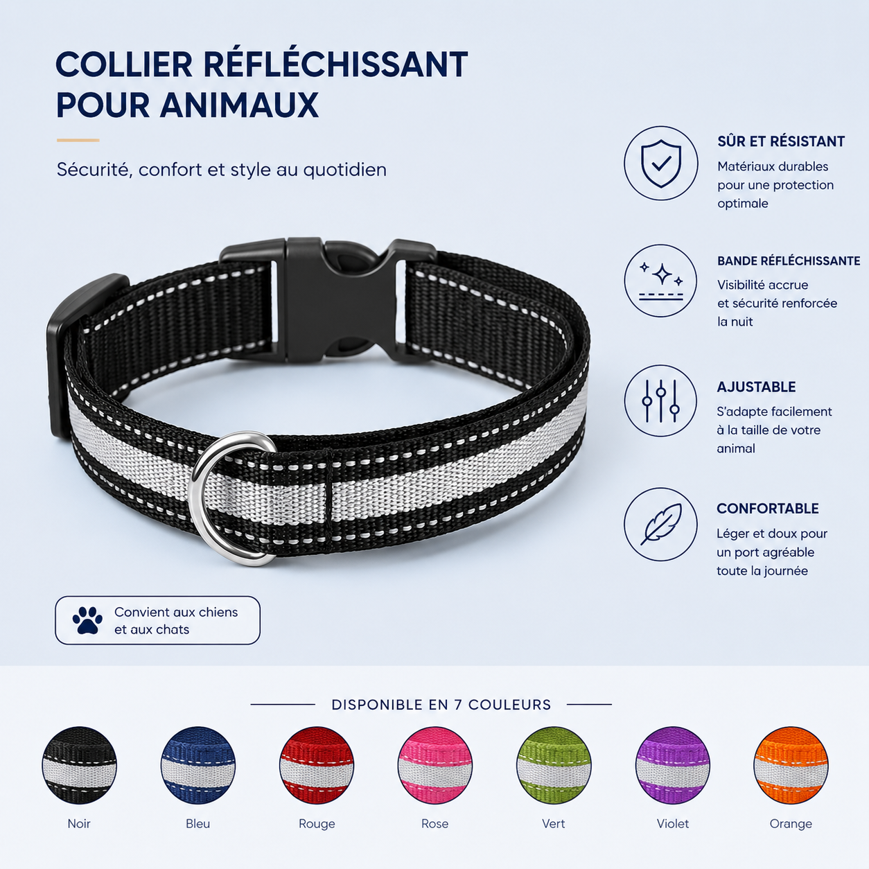 Collier lumineux LED en nylon pour chien et chat, clignotant pour une sécurité nocturne optimale, laisse ajustable. Accessoires pour animaux de compagnie.