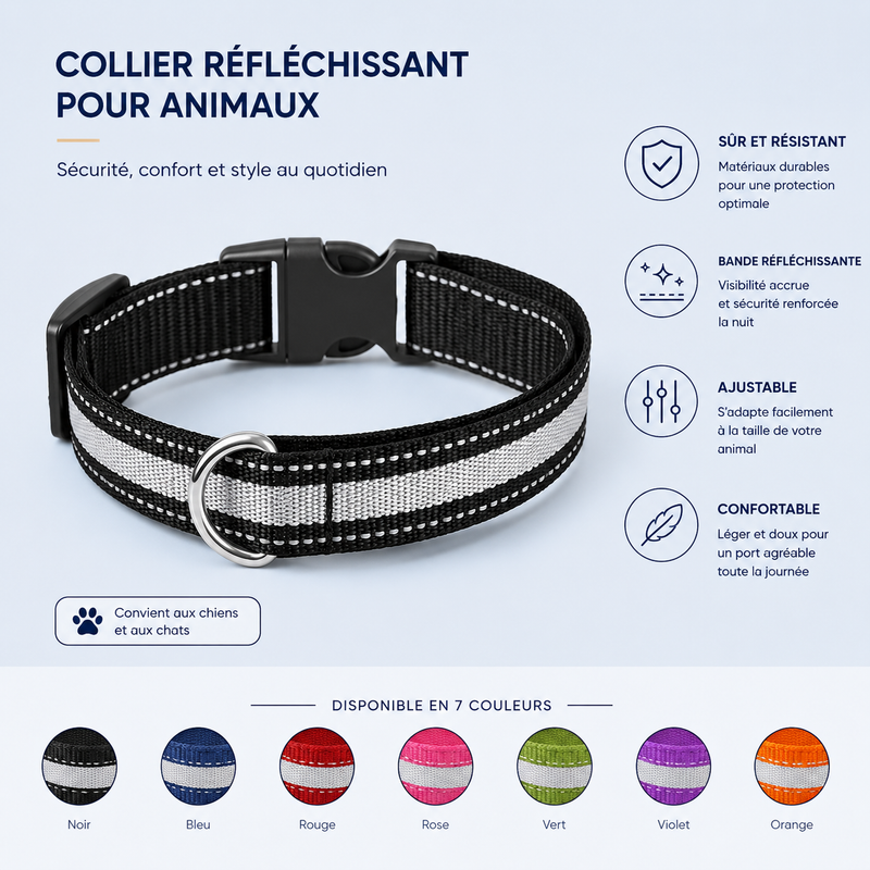 Collier lumineux LED en nylon pour chien et chat, clignotant pour une sécurité nocturne optimale, laisse ajustable. Accessoires pour animaux de compagnie.