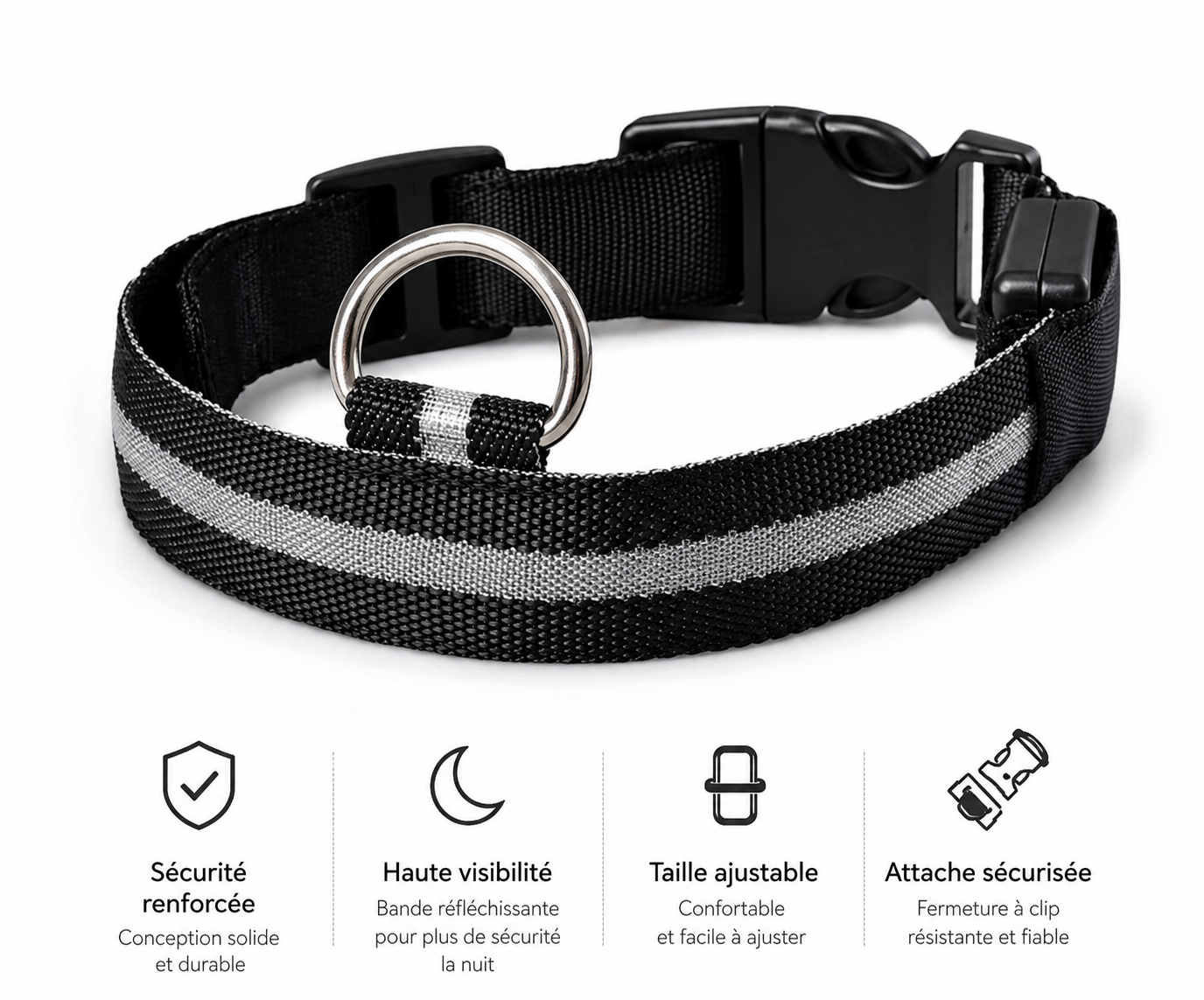 Collier lumineux LED en nylon pour chien et chat, clignotant pour une sécurité nocturne optimale, laisse ajustable. Accessoires pour animaux de compagnie.