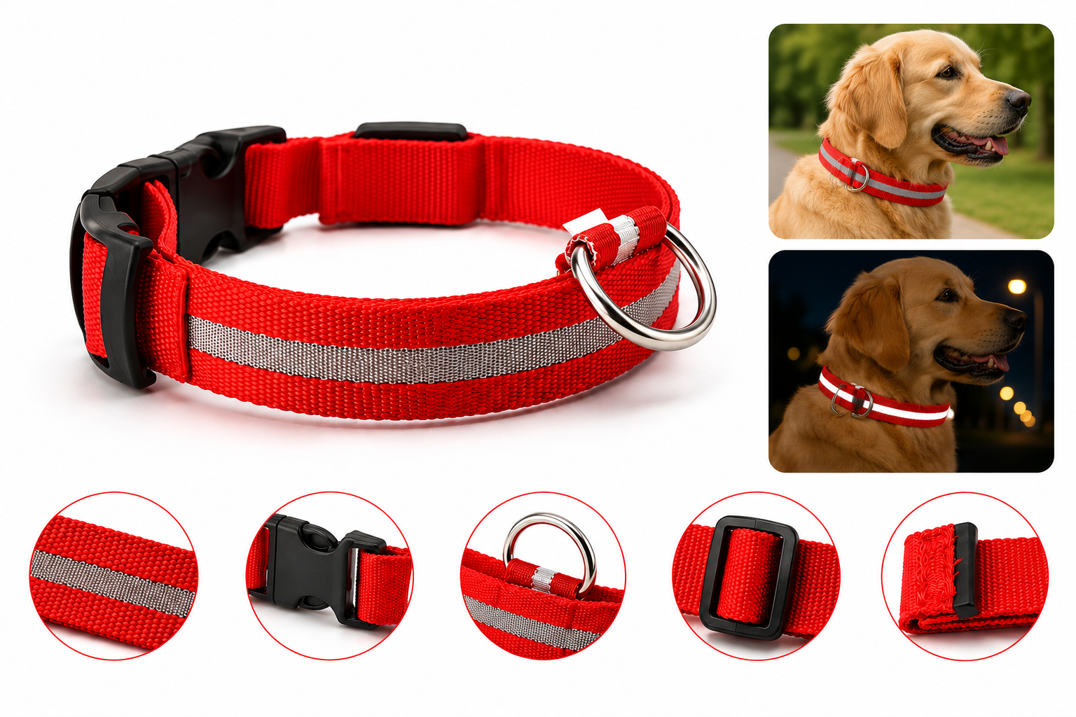Collier lumineux LED en nylon pour chien et chat, clignotant pour une sécurité nocturne optimale, laisse ajustable. Accessoires pour animaux de compagnie.